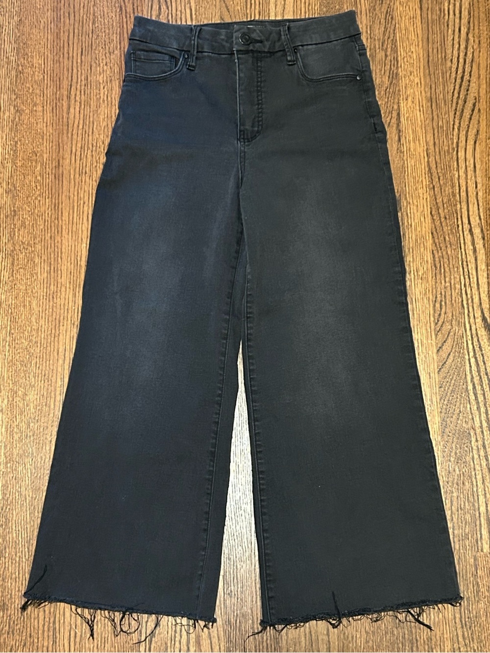 Kut from the Kloth MEG Fab Ab Wide Leg Jeans 0 Washed Black Raw Hem High Rise
